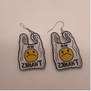 ❤️ FREE Plastic Bag Shopping Hipster Hippie No Thanks Cute Artsy Art Earrings